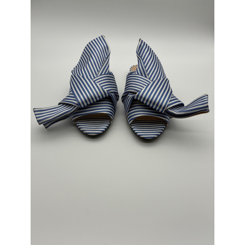 N21 Alessandro Dell'Acqua Blue White Striped Knot Bow Flat Slide Sandals 40